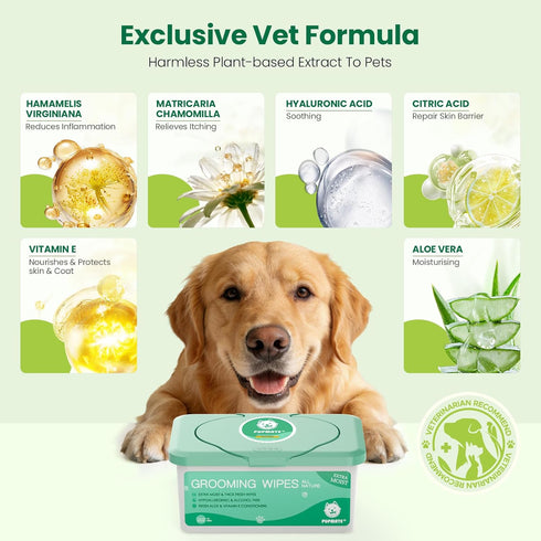 100 Counts, Pet Wipes for Dogs & Cats, Extra Moist & Thick Grooming Puppy Wipes with Fresh Aloe Vera/Nature