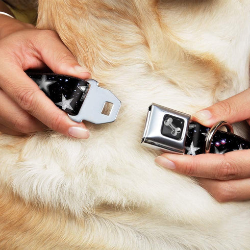 Buckle-Down Dog Collar Seatbelt Buckle Glowing Stars in Space, 15 to 26 Inches, 1.0 Inch Wide