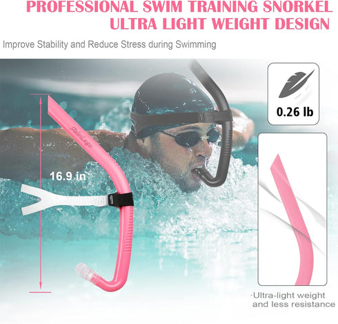 Swim Snorkel for Lap Swimming, Front Mounted Training Gear with Comfortable Head Pads and Silicone Mouthpiece
