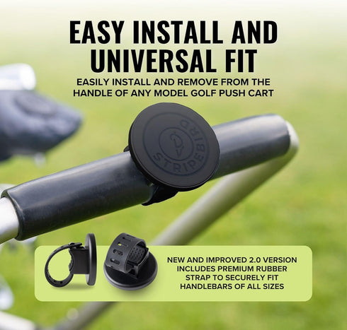 Stripebird 2.0 - Golf Push Cart Mount for Magnetic Accessories (Black) - Push Cart Strap for Quick and Easy Access