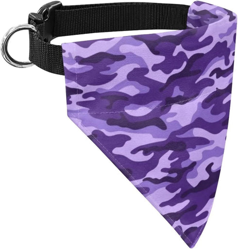 Purple Camo Dog Bandana, Adjustable Dog Collar with Quick Release Buckle, Classic Triangle Scarf (Multiple Sizes