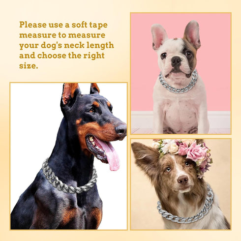 BAOBOTE 15MM Silver Stainless Steel Dog Collar with Cuban Link Heavy Duty Chew Proof Training Collar (26" Silver)