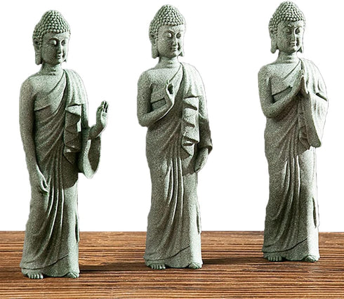 Japanese Aquarium Buddha Statue Asian Fish Tank Buddha Sandstone Sculpture 7.1” Zen Buda for Garden Aquarium Home Decor, A
