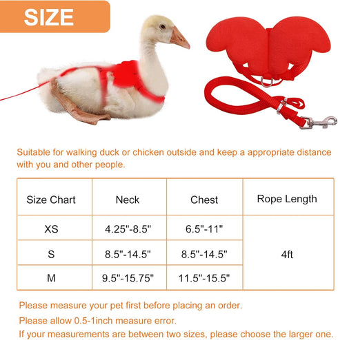 Duck Walking Harness and Leash Chicken Duck Outdoor Training Rope Adjustable Rope for Pet Poultry Hen Cock (S, Red)