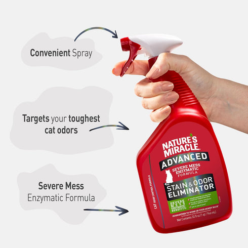 Nature’s Miracle Advanced Stain and Odor Eliminator, 32 Ounces, For Severe Cat Messes