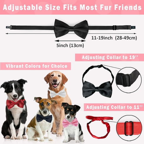 KOOLMOX Adjustable White Dog Collar Bow Tie, 2-Pack for Medium and Large Dogs, Cats, Wedding Costumes
