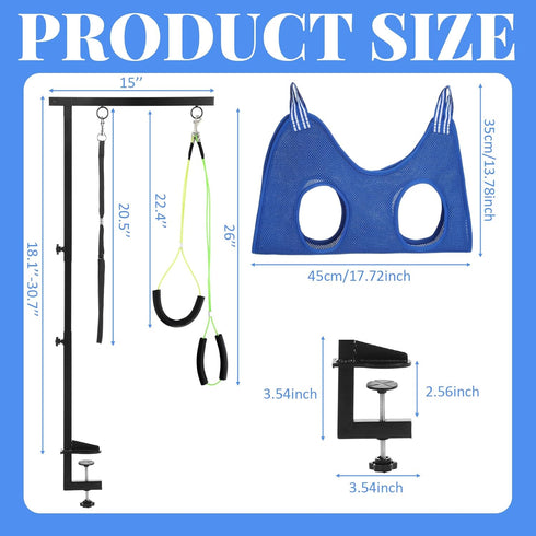 Sunnymove 13 27"-37", Hammock Set Pcs Adjustable Dog Grooming Arm with Clamps, Adjustable Height Pet Grooming Stand