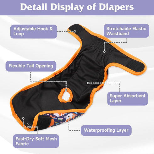 4 Pack Reusable Female Dog Diaper, Highly Absorbent Doggie Diapers for Female Dogs, Dog Diaper X-Large, Flowers & Dogs