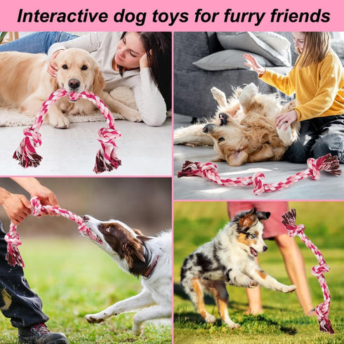 Dog Rope Toys - 3 Knots Chew Rope Toy for Small, Medium, and Large Dogs, Natural Cotton Pull Rope for Tug of War and