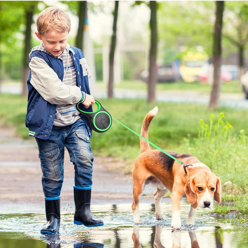 UrbanX Retractable Dog Leash for Large Dogs, Anti-Slip Handle, 24ft Strong Nylon Tape with Brake Lock - Green