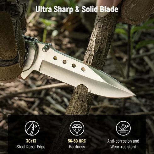 Folding Pocket Knife, 3.46" Sharp Blade, Olive Wood Handle, EDC Knife for Dad, Women, Tactical Gift