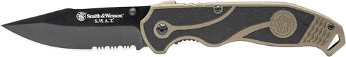 Smith & Wesson SWAT II 8.5in S.S. Spring Assisted Folding Knife, 3.5in Serrated Drop Point, Rubberized Handle