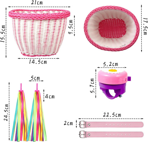 Kids Bike Basket Set Girl Bike Basket Handwoven Bike Baskets for Kids Children Cycling Baskets with Spare Leather Straps and Bell Easy Install Detachable by SVNR