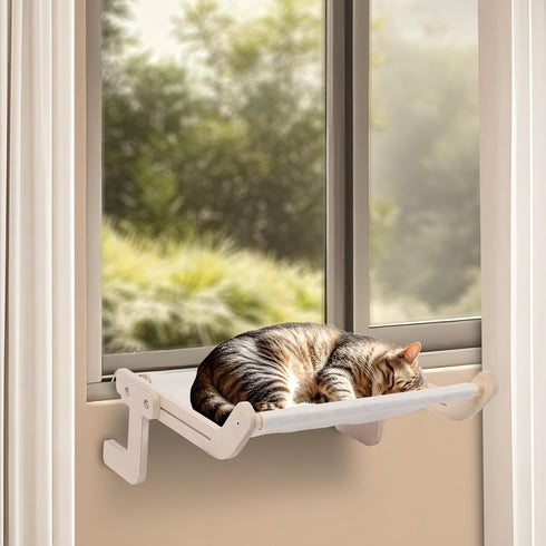 Cat Window Perch, Sturdy Cats Sill Window Hammock with Wood and Metal