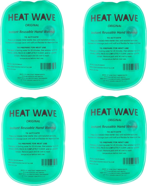 Heat Wave 3x5 Reusable Click Instant Heat Hand Warmer, Small Green, 4 Pack