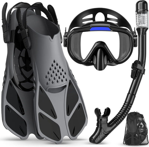 Ubekezele Snorkeling Gear for Adults Men Women,4 in 1 Snorkel Set with Panoramic
