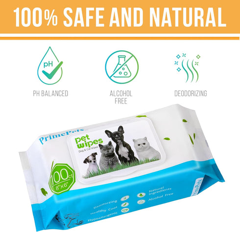 PrimePets Dog Wipes for Paws and Butt - 300 Count, Unscented Grooming Wipes for Dogs Cats Cleaning