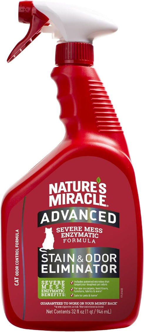 Nature’s Miracle Advanced Stain and Odor Eliminator, 32 Ounces, For Severe Cat Messes