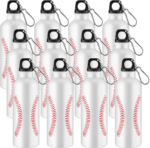 Yaomiao 12 Pcs Baseball Water Bottles, 17 oz Aluminum Tumbler, Leak Proof Sports Bottle for Kids