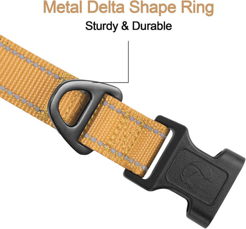 Joytale Adjustable Reflective Dog Collar, Soft Neoprene Padded Breathable Nylon for Medium Dogs, Khaki, M