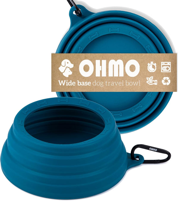 OHMO-Collapsible Dog Water Bowl, Anti Tip Over No Spill from Car Movement, 24oz Medium, Peacock Blue