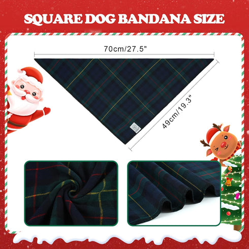 E-Clover Christmas Dog Bandanas Matching Owner Green Blue Buffalo Scarf Plaid Dog Bandana Bibs with Tartan Scarves