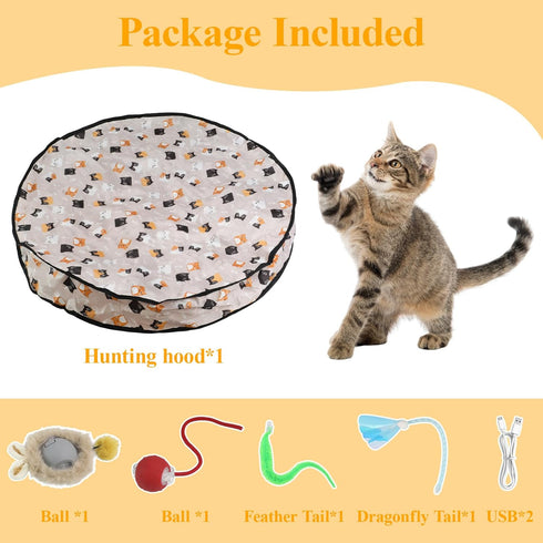 Coficoee 2 3 5 Interactive Cat Toys for Indoor Automatic Cat Balls Hide and Seek in Pouch, with Balls Tails Play Mat