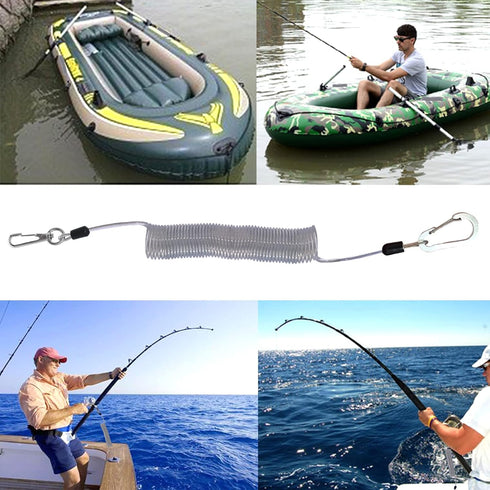 Fishing Lanyard - Heavy Duty Coiled Lanyards with Stainless Steel Wire Inside, Safety Rope Extension Cord Tether