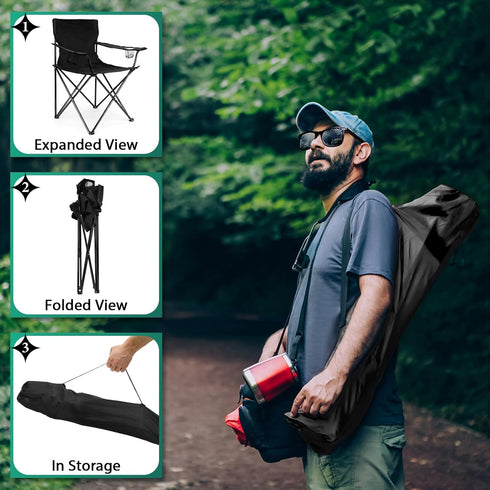 275lbs HaSteeL Camping Chair, Oversized Folding Lawn Chair for Adults, Foldable Camp Chair with Cup Holders Portable