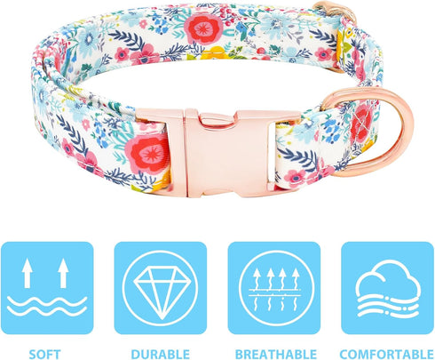 Dog Collar and Leash Set for Girls, Adjustable Puppy Collars with Floral Bow Tie for Small Medium Large Female Dogs,