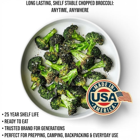 #2.5 25+ 2 oz Future Essentials Canned Chopped Freeze Dried Broccoli Size Can of Broccoli Bites with Year Shelf Life