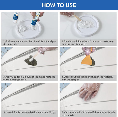 FENFANDAS Fiberglass Boat Repair Kit White, Gel Coat Repair Kit for Boats, Marine Fiberglass Repair Kit for Boats