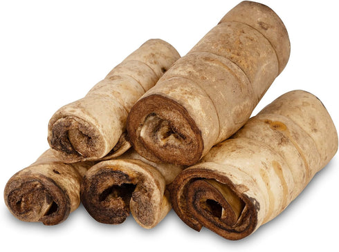 Premium Beef Cheek Rolls for Dogs 10-12" (5-Pack), Peanut Butter Flavored, Safe & Natural Rawhide Alternative Chews