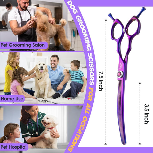JASON 7.5" Professional Curved Thinning Shears for Dog Grooming, Japanese 440C Stainless Steel Blender Shears, 65