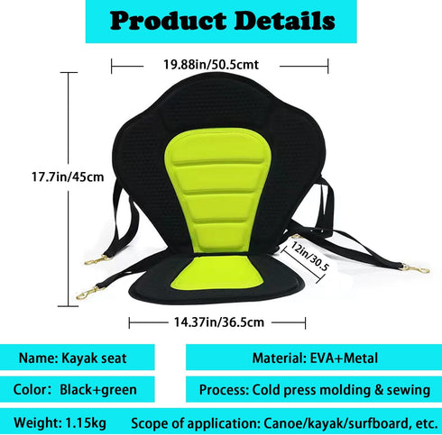 Universal Deluxe Kayak Seat Back, Padded Fishing Boat Seat with Adjustable Strap and Storage Bag