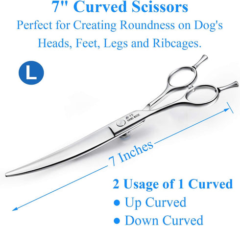 7" Trimming JASON Curved Dog Grooming Scissors, Cats Grooming Shears Pets Kit with for Left Handed Groomers, Sharp