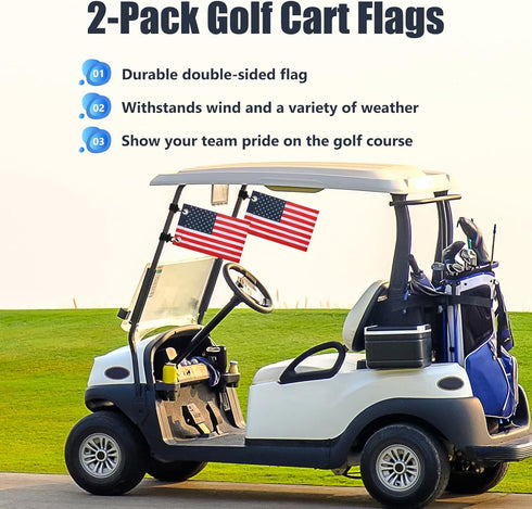 TRINKA 2 Pack Golf Cart American Flag with Elastic Straps, 6 x 9" Double-Sewn Flags, Easy to Install
