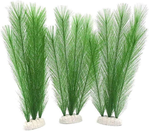 Aquarium Plastic Silk Plant Decorations, 3 Pcs Artificial Green Water Plants Safe for All Fish & Pets