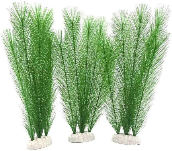 Aquarium Plastic Silk Plant Decorations, 3 Pcs Artificial Green Water Plants Safe for All Fish & Pets