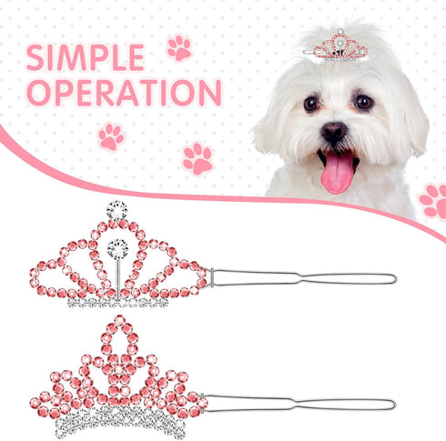 MTLEE 2 Pieces Dog Tiara Crown Hair Clips, Clear Crystal Rhinestone Barrettes for Pet Dogs Grooming Hair Accessories