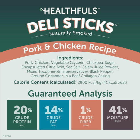 Deli Sticks Pork and Chicken, Human-Grade, Gluten-Free, Soft and Chewy Dog Treats, 10 Count Bag