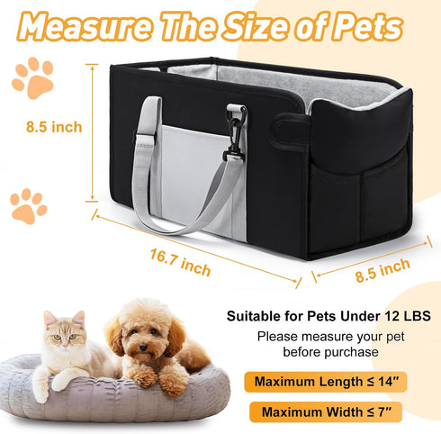 Portable Dog Car Seat for Small Dogs, Booster Seat with Safety Leash & Washable Cushion, Pet Car Seat with Adjustable