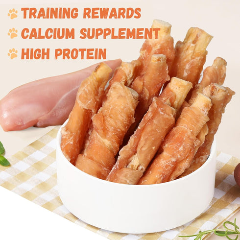 Natural Dog Treats, Chicken Wrapped Beef Cartilage, Long-Lasting High Protein Training Treats, 12-13 Counts