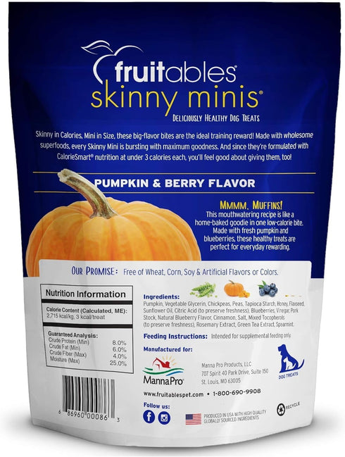 Fruitables Skinny Mini Dog Treats (3 Cal) - Healthy Soft Dog Training Treats - Pumpkin & Blueberry - 12 oz (Pack of 4)