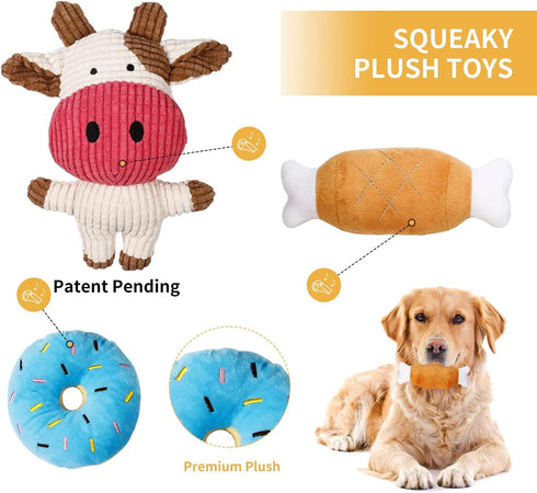 Toozey 7 Pack Small Dog Toys - Puppy Teething Toys - Durable Ropes and Cute Calf Squeaky Dog Toys