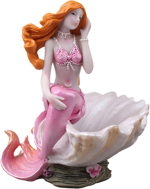 Mermaid Figurines Shell Aquarium Ornament, Resin Mediterranean Style Mermaid Princess Craft Statue