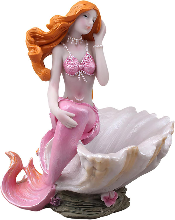 Mermaid Figurines Shell Aquarium Ornament, Resin Mediterranean Style Mermaid Princess Craft Statue