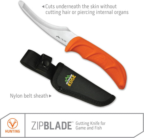 OUTDOOR EDGE Zip Blade - 4.0" Fixed Blade Hunting Knife for Skinning and Gutting Big Game - Includes Black Nylon Belt Sheath by OUTDOOR EDGE
