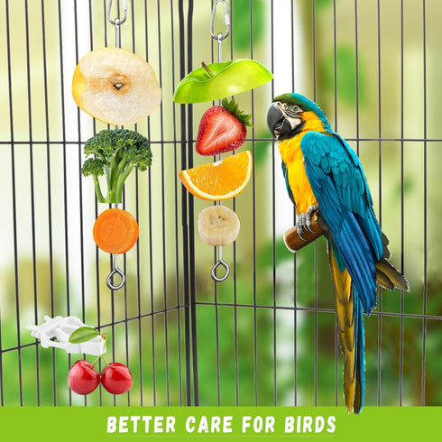 6 PCS Bird Treats Skewer, Parakeet Hanging Food Holder, Stainless Steel Fruit Vegetable Stick Holder, Cockatoo