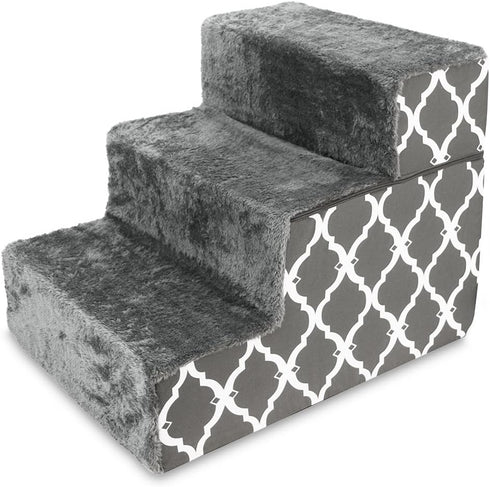Best Pet Supplies Foldable Foam Pet Steps for Small Dogs & Cats, Portable Ramp for Couch, Non-Slip Support, Gray
